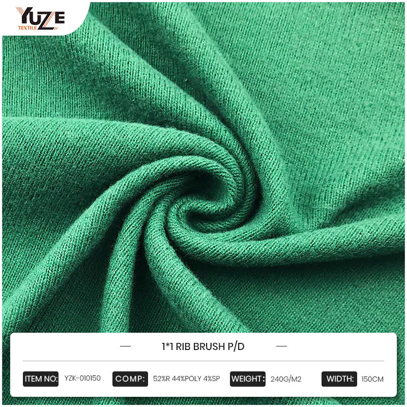 Recycelte Polyester und grüne Textilien: YZK-010150 1*1 Rippenbürste P/D-Stoff führt den Trend des Umgebungsschutzes an